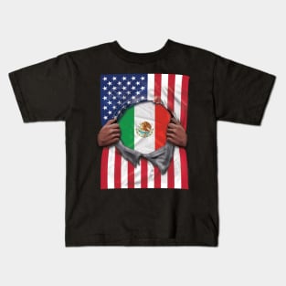 Mexico Flag American Flag Ripped - Gift for Mexican From Mexico Kids T-Shirt